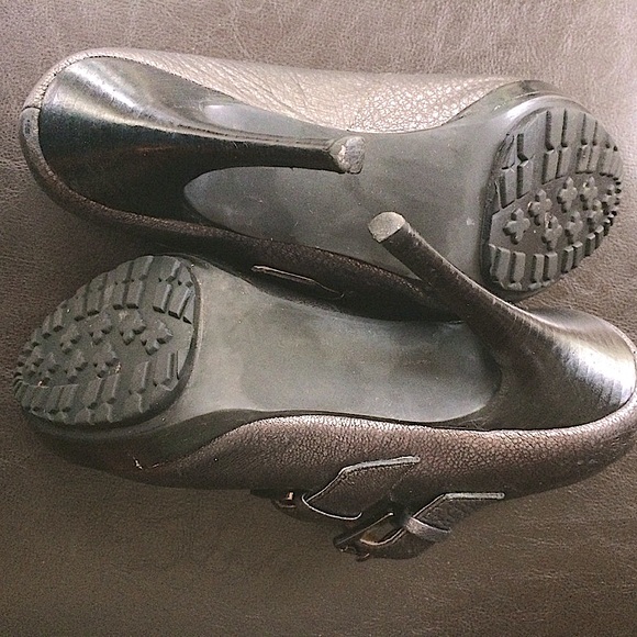 4.5 MICHAEL KORS DOUBLE BUCKLE STRAP PEEP TOE STILETTO HEEL BRONZE OLIV… - Picture 5 of 8